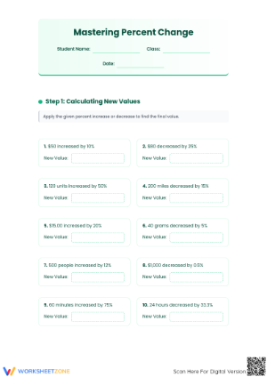 Printable Percent Increase and Decrease Worksheet | Grade 7