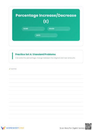 Printable Percentage Increase and Decrease Math Worksheet