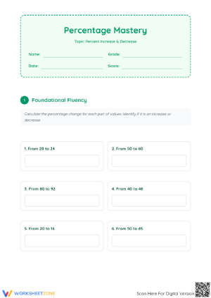 Printable Percent Increase and Decrease Worksheet | Grade 7