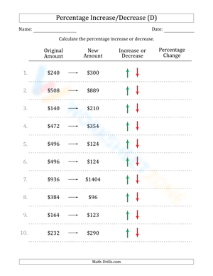 Percentage Increase and Decrease Calculation Practice