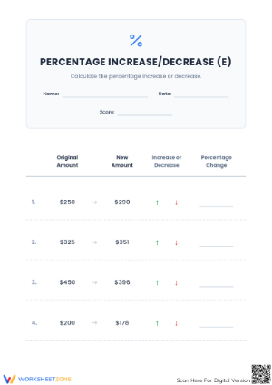 Printable Percent Increase and Decrease Worksheet | Grade 7