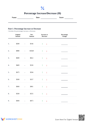 Essential Percent Increase and Decrease Worksheet | Grade 7