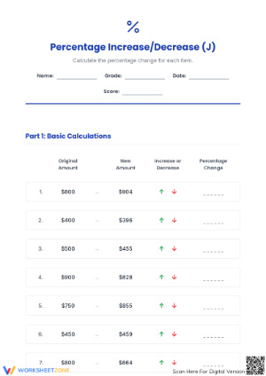Essential Percent Increase and Decrease Worksheet | Grade 7