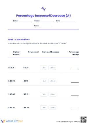 Essential Percent Increase and Decrease Worksheet | Grade 7