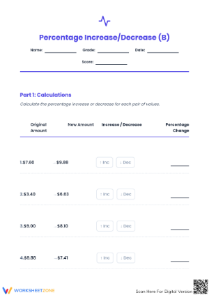 Essential Percent Increase and Decrease Worksheet | Grade 7