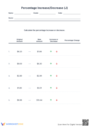 Printable Percent Increase and Decrease Worksheet | Grade 7