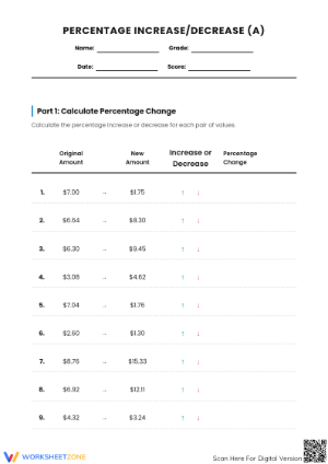 Essential Percent Increase and Decrease Worksheet | Grade 7