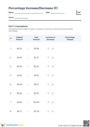 Grade 7 Percent Increase and Decrease — Printable Ready