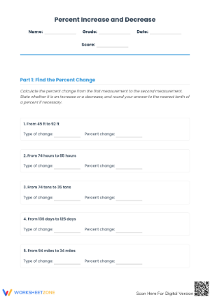 Printable Percent Increase & Decrease Worksheet - Grade 7 Math