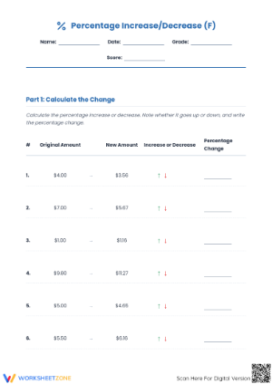 Essential Percent Increase and Decrease Worksheet | Grade 7