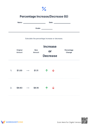 Essential Percent Increase & Decrease Worksheet | Grade 7