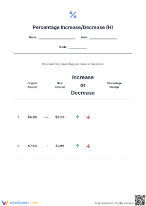 Essential Percent Increase and Decrease Worksheet | Grade 7