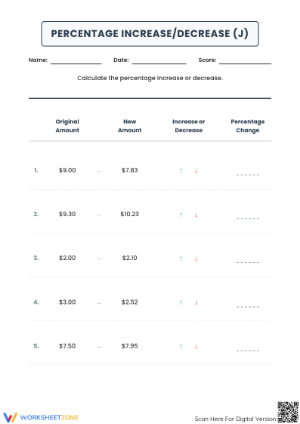 Printable Grade 7 Percent Increase and Decrease Worksheet