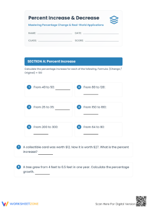 Essential Percent Increase & Decrease Worksheet - Grades 7-8