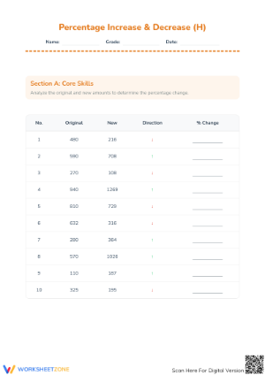 Essential Percent Increase & Decrease Worksheet | Grade 7