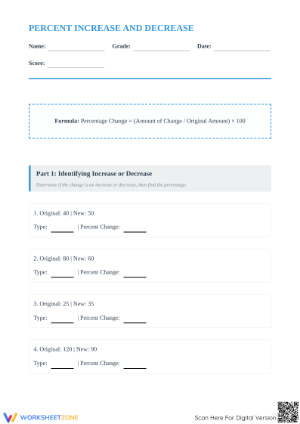 Printable Percent Increase and Decrease Worksheet | Grade 7