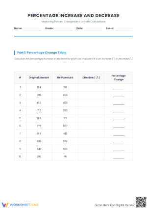 Essential Percent Increase and Decrease Worksheet | Grade 7