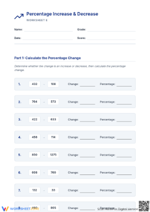 Essential Percent Increase/Decrease Worksheet | Grade 7 Math