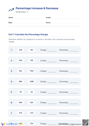 Printable Percentage Increase and Decrease Math Worksheet