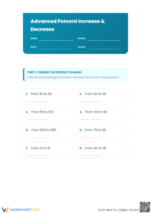 Advanced Percent Increase and Decrease Printable Worksheet