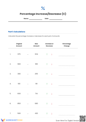 Essential Percent Increase/Decrease Worksheet | Grade 7 Math
