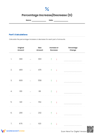 Essential Percent Increase and Decrease Worksheet | Grade 7