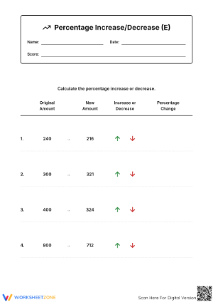 Printable Percent Increase and Decrease Worksheet | Grade 7