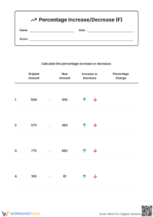 Essential Grade 7 Math Worksheet: Percent Increase/Decrease