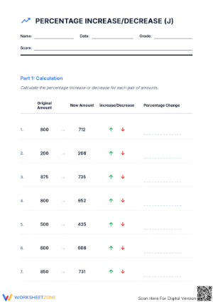 Printable Percent Increase and Decrease Worksheet | Grade 7