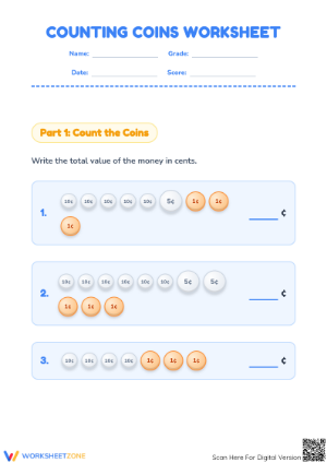 Printable Counting Coins Worksheet | Grade 2 Math Aligned