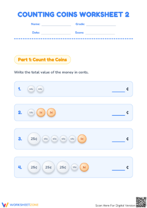 Essential Counting Coins Worksheet | Grade 2 Math Aligned