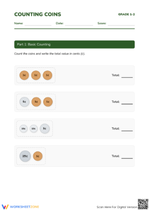 Printable Counting Coins Worksheet | Grade 2 Math