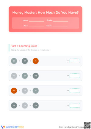 Printable Counting Coins Worksheet | Grade 2 Math