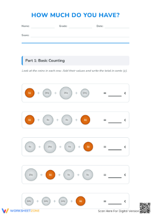 Printable Counting Coins Worksheet | Grade 2 Essential