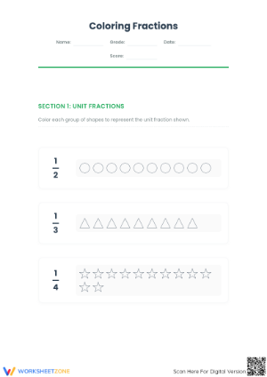 Essential Coloring Fractions Worksheet | Grade 3 Printable
