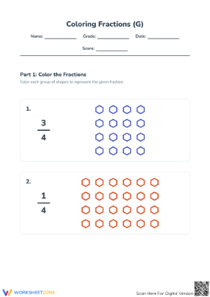Printable Modeling Fractions with Groups of Shapes Worksheet