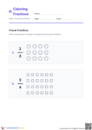 Essential Grade 3 Fractions of a Set Coloring Worksheet