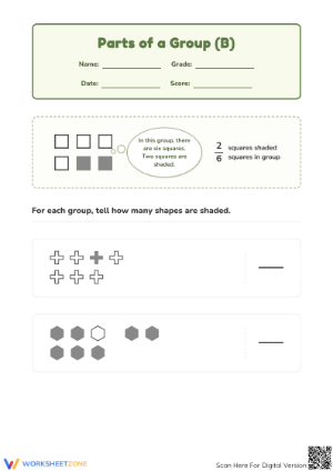 Essential Grade 3 Fractions of a Group Printable Worksheet