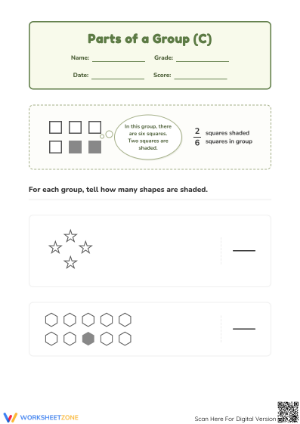 Printable Fractions as Parts of a Group Worksheet | Grade 3
