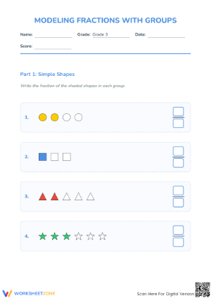 Printable Grade 3: Modeling Fractions with Shapes
