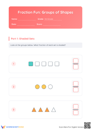 Essential Modeling Fractions with Groups Worksheet | Grade 3