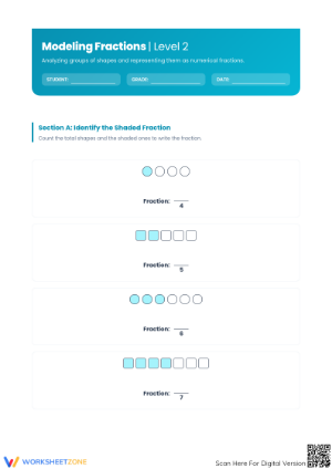 Modeling Fractions Worksheet | Grade 3-5 Printable Math