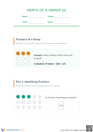 Printable Modeling Fractions with Groups Worksheet | Grade 3