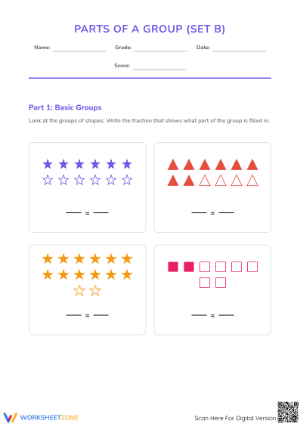 Modeling Fractions: Parts of a Group Printable Worksheet