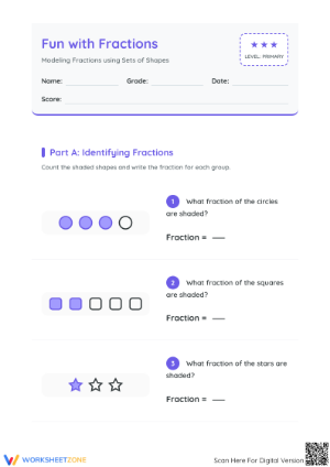 Essential Modeling Fractions with Groups of Shapes Worksheet