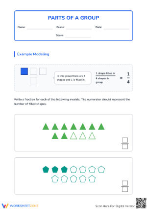 Printable Modeling Fractions with Groups of Shapes Worksheet