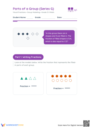 Printable Parts of a Group Fraction Worksheet | Grades 3-5