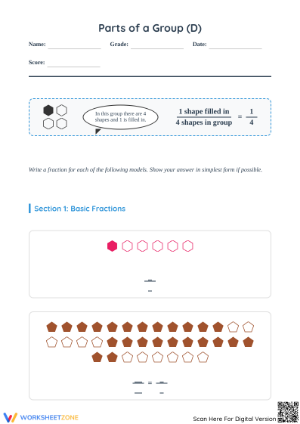 Essential Modeling Fractions with Groups of Shapes Worksheet