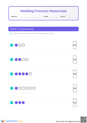 Printable Modeling Fractions with Groups of Shapes Worksheet