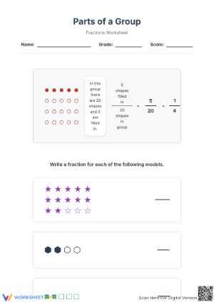Printable Modeling Fractions with Groups of Shapes | Grade 3